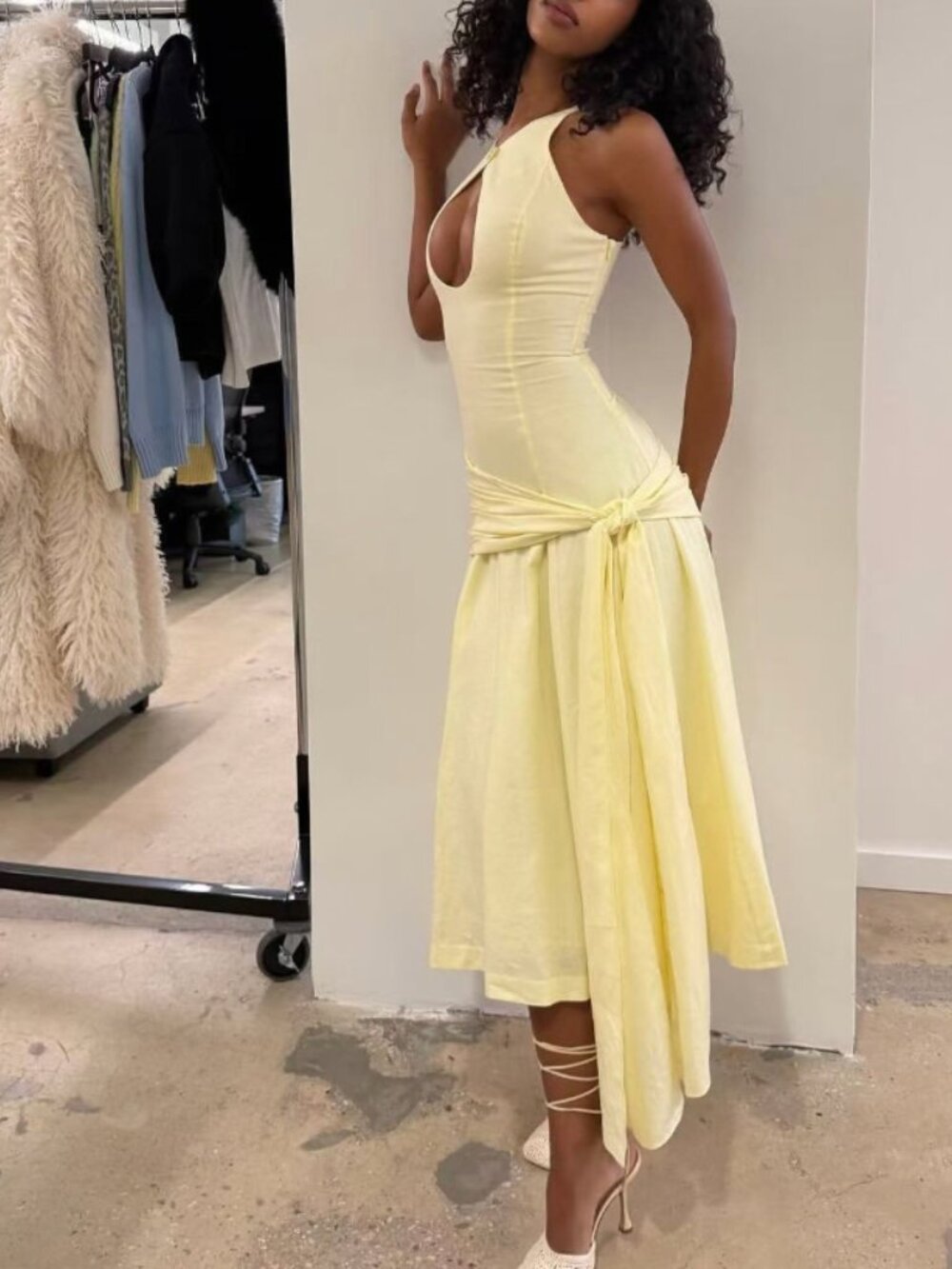 NWT Danielle Guizio Victoire Midi Dress - Honey Butter Yellow XSmall